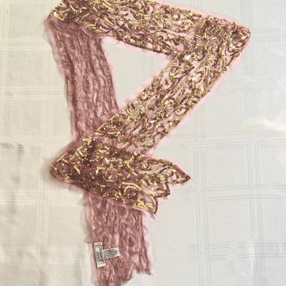 Early 2000 New Lulu Guinness pink scarf with gold sequences - Picture 2 of 3